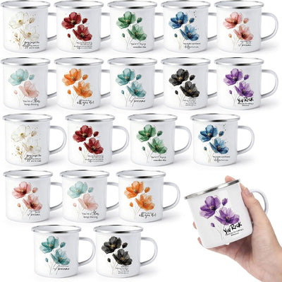 Tazas regalo San Valentín empleados 12oz esmaltadas flores acuarela