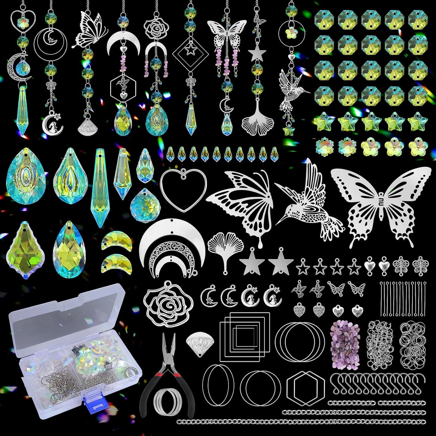 407 Pzas Atrapasoles Cristal Cadena Arcoíris Decorativo