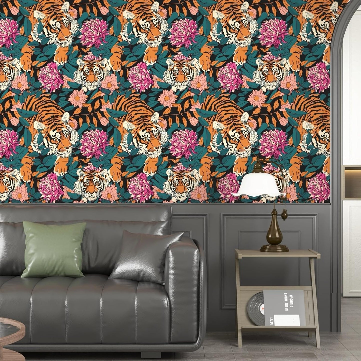Papel tapiz autoadhesivo estampado tigre naranja selva impermeable