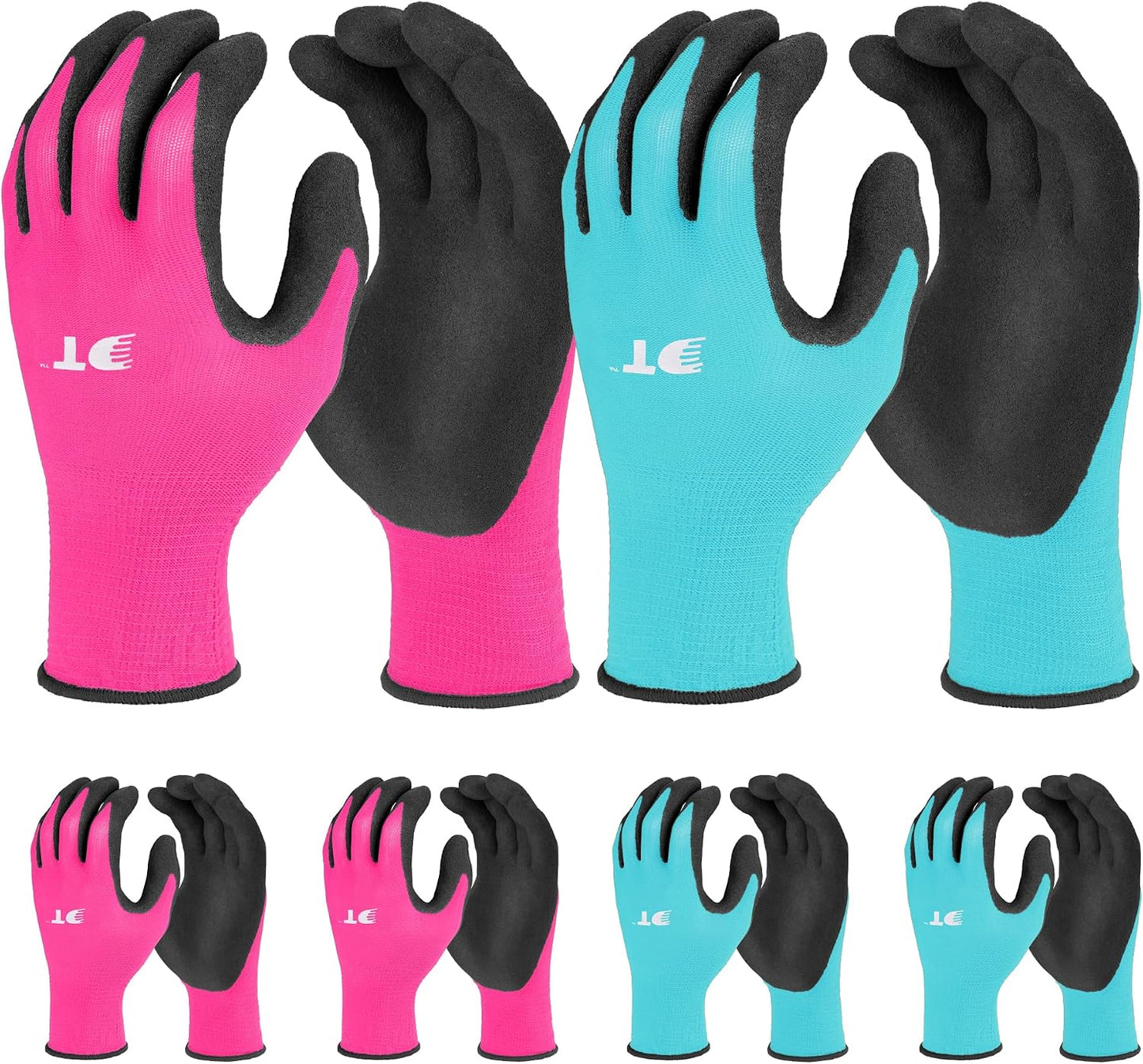 6 Pzas Guantes Jardín Látex Rosa Azul Talla L