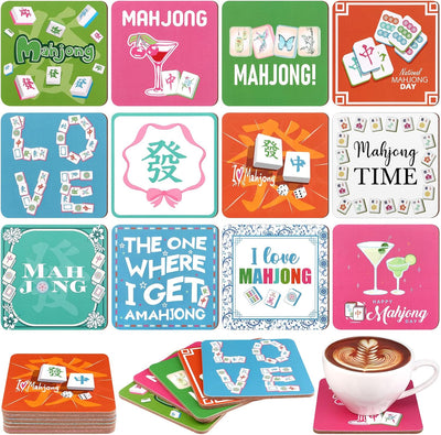 12 posavasos de Mahjong 3.94 x 3.94 pulgadas coloridos para decoración de mesa de bebidas