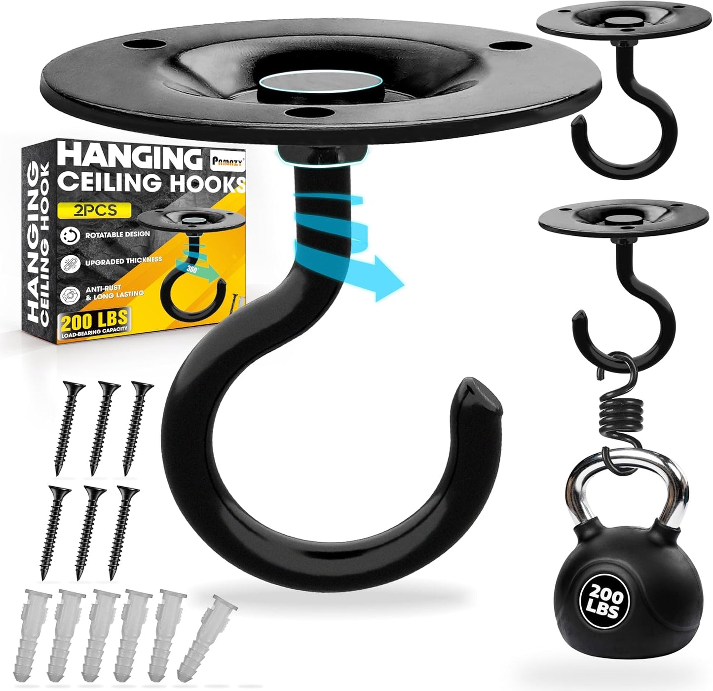 2 Ganchos techo giratorios negros para plantas luces