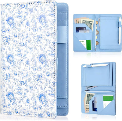 Libro floral para camarera Glenmal con cremallera y bolsillos azules de cuero