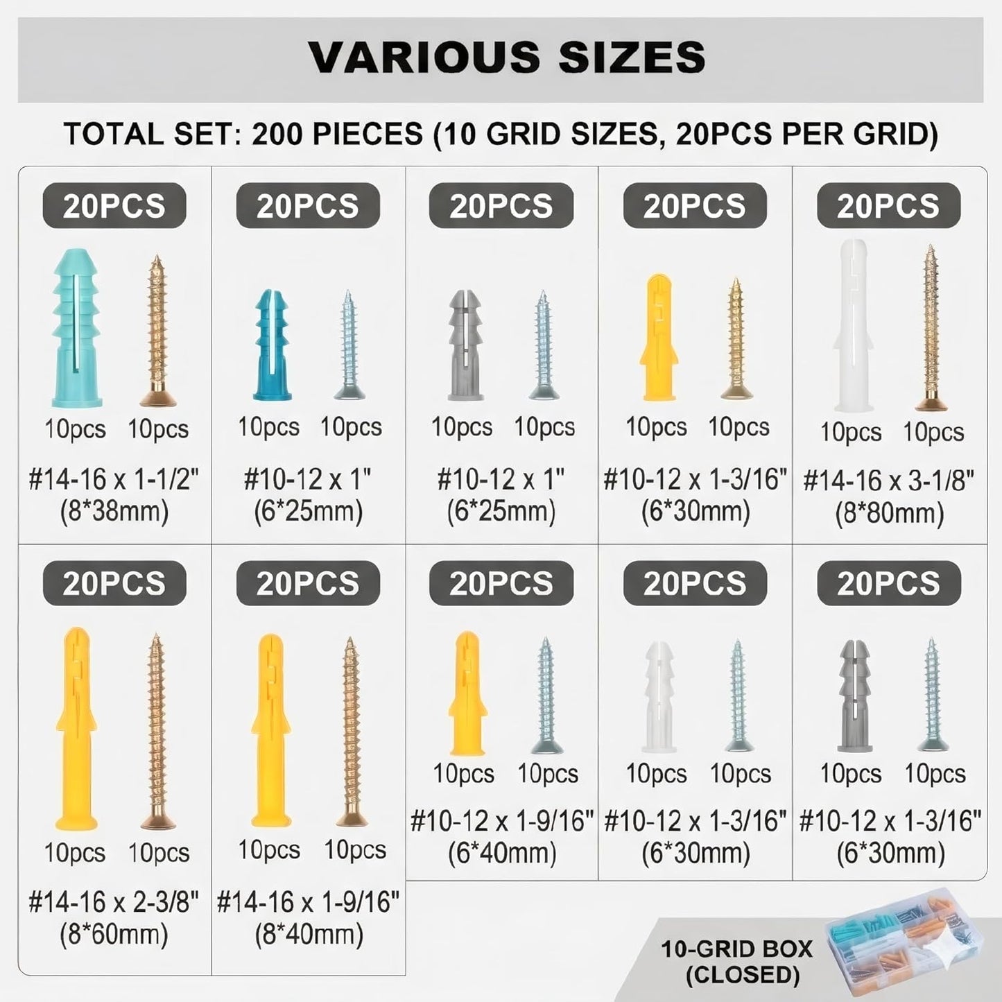 Kit 200 Anclajes Plástico y Acero para Paneles Yeso Pared