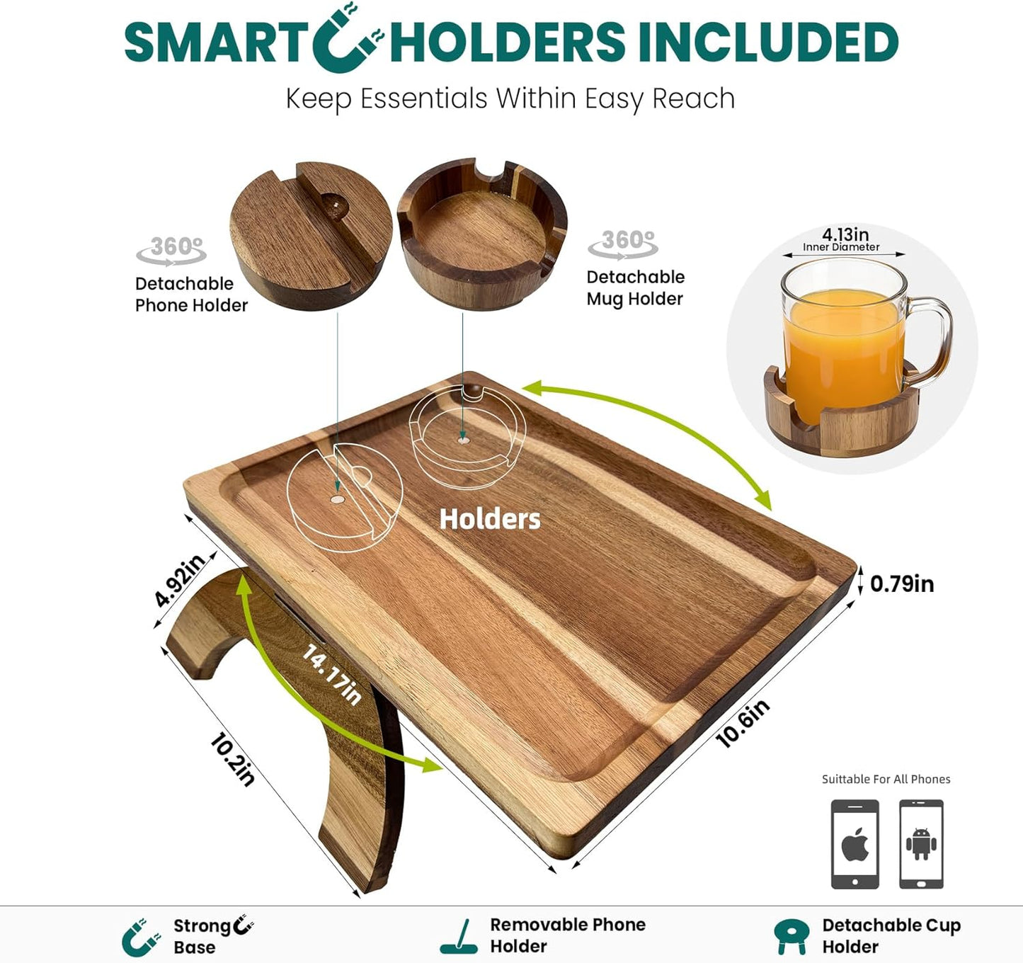 Mesa Giratoria Acacia Soporte 3 Niveles Bandeja Grande