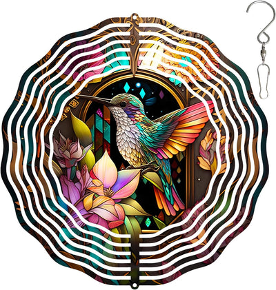 Molinillo viento colibrí 3D acero 10pulg exterior decoración jardín