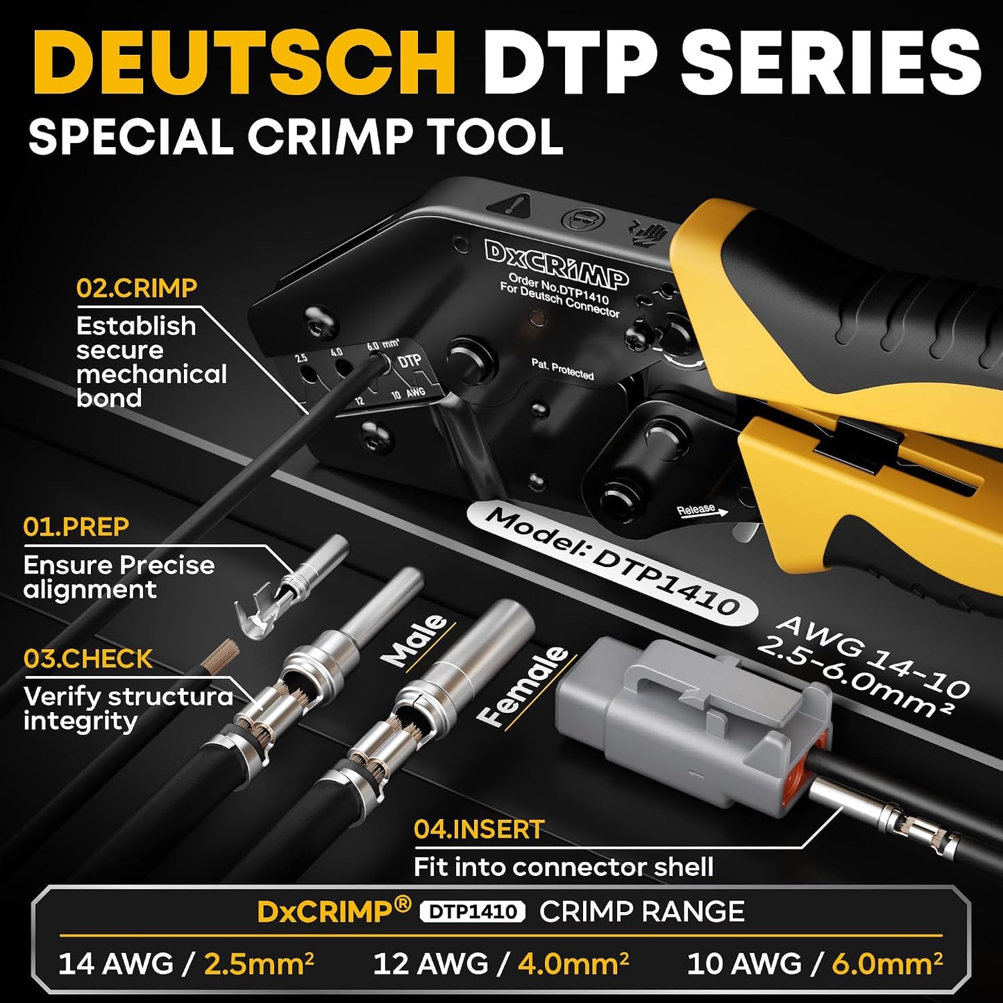 Kit crimpado conectores DTP 1/2/4/6 pines 25A crimpadora trinquete
