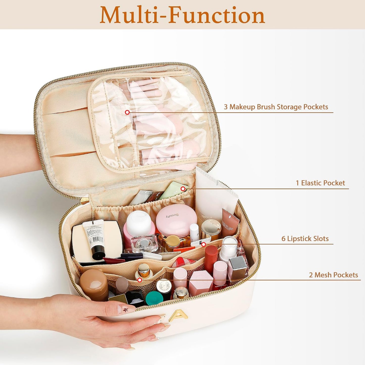 Bolsa maquillaje viaje personalizada gran capacidad Beige