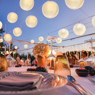 12 Faroles Seda Blanca 8pulg Exteriores Decorativos Bodas Fiestas