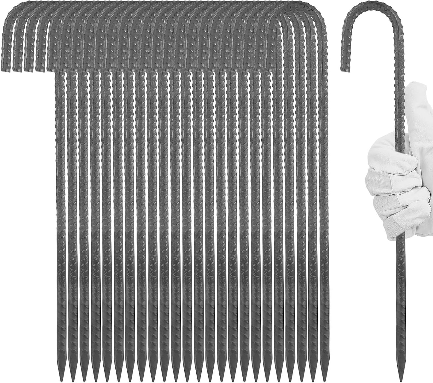 24 Estacas Metal Gancho J 16pulg para Valla Alambre