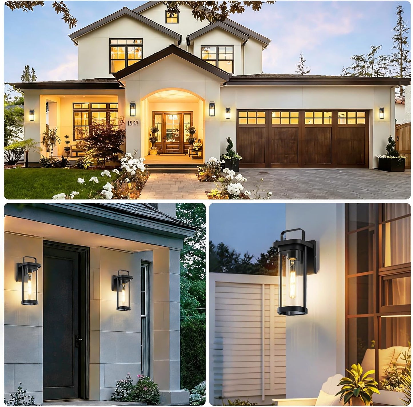 2 Luces pared exterior negro mate pantalla vidrio transparente