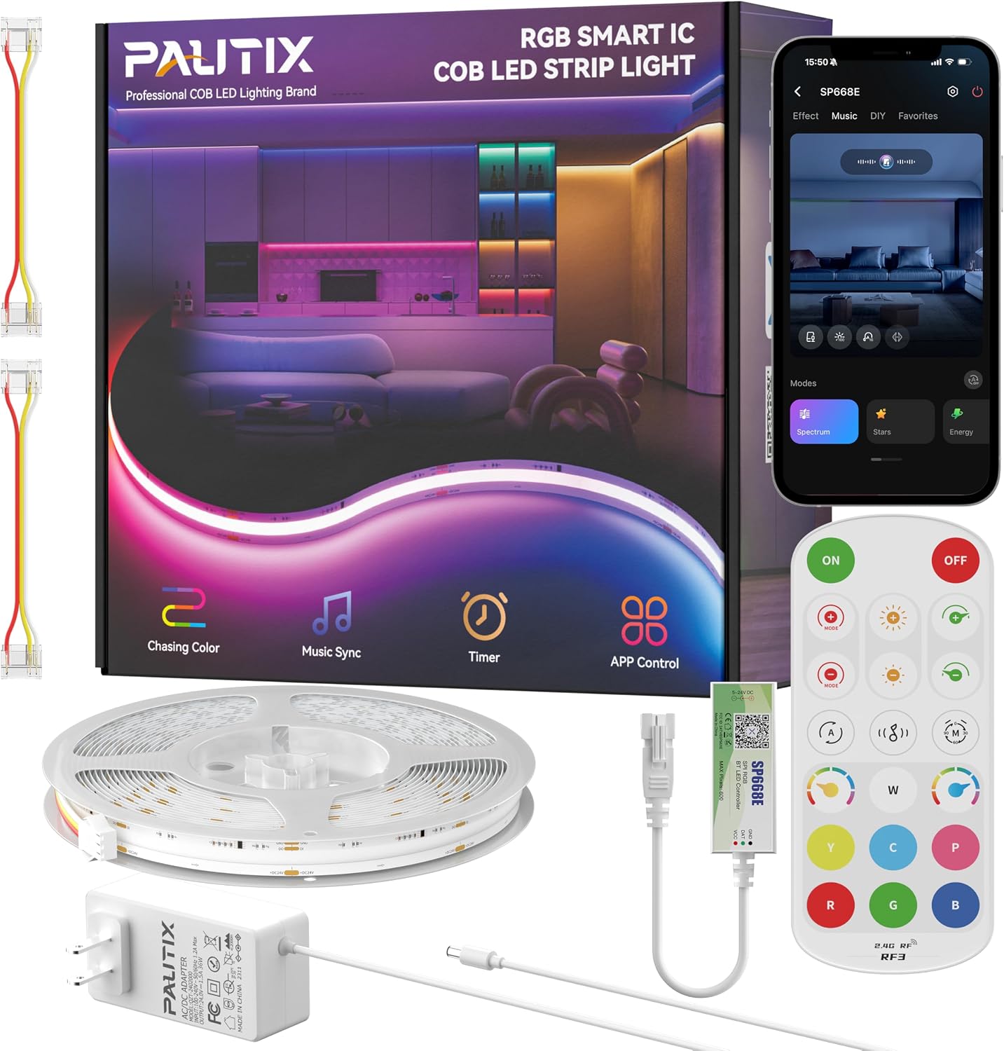 Tira LED RGB COB flexible sinc. música