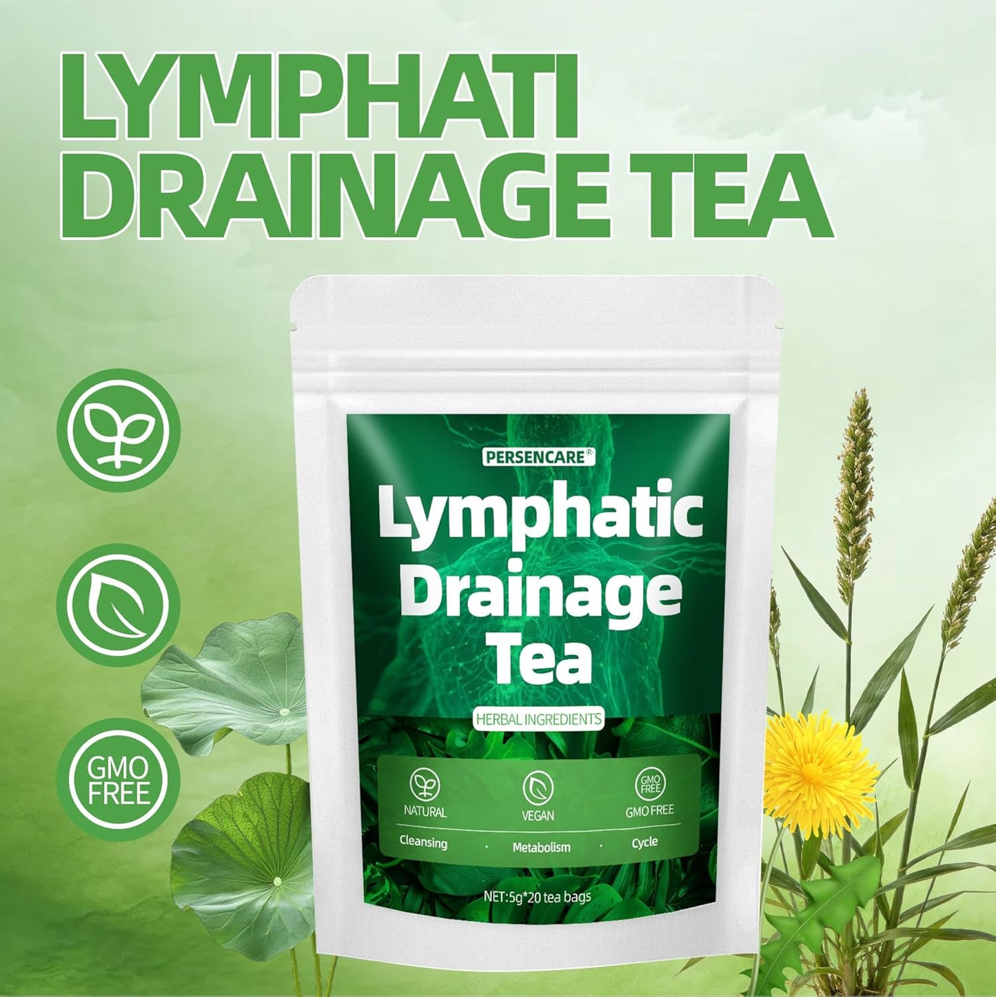 Té Drenaje Linfático 20 Unids Hierbas Suaves Con Diente León
