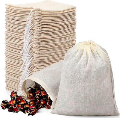 Bolsas de muselina 3 x 4 y 4 x 6 pulgadas con cordones para especias y filtros de té reutilizables