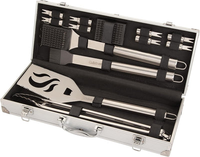Set 14 Pzas Parrilla Acero Inox Kit Asar con Espátula y Pinzas