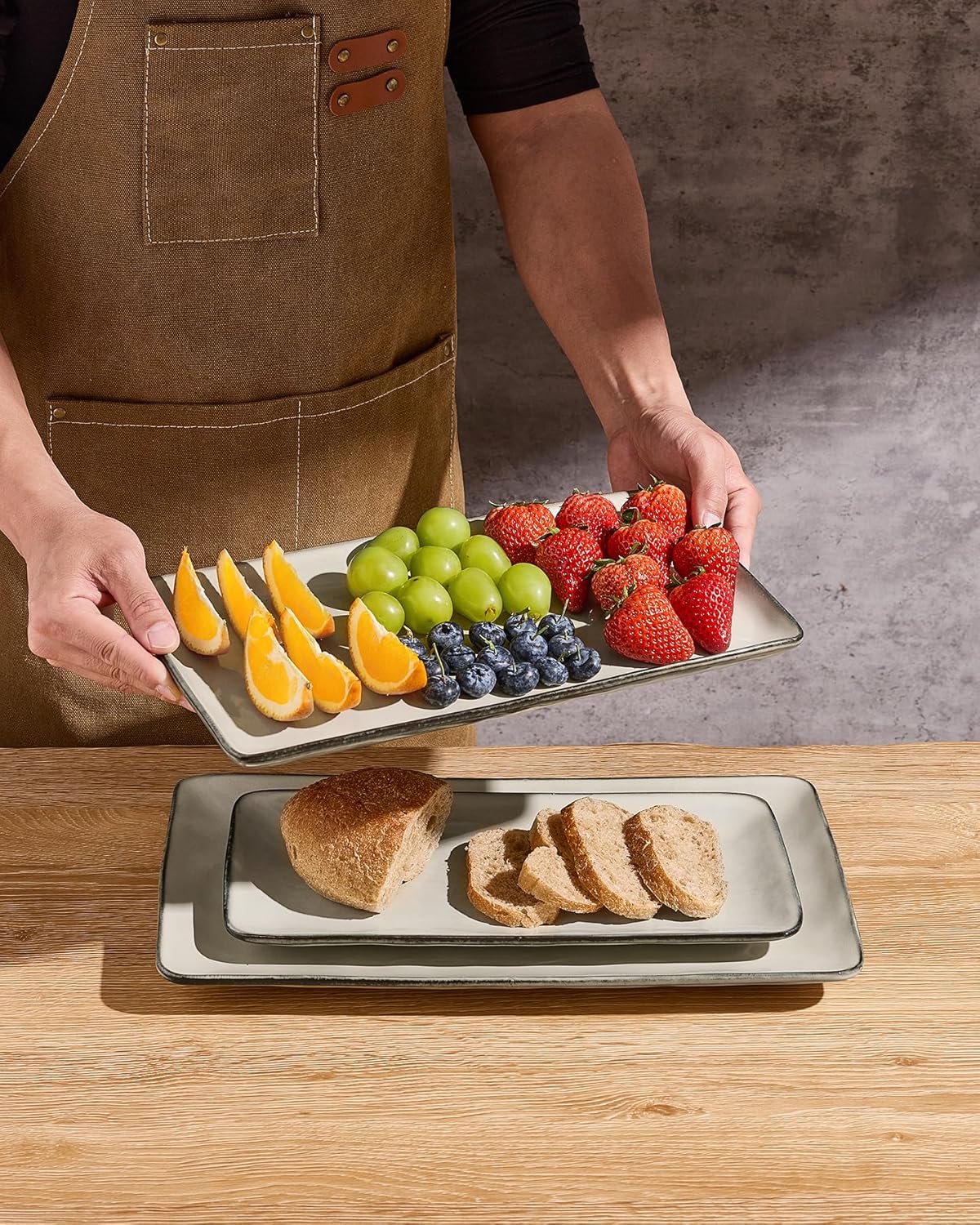 Bandeja servir rectangular 15.67pulg cerámica esmalte reactivo
