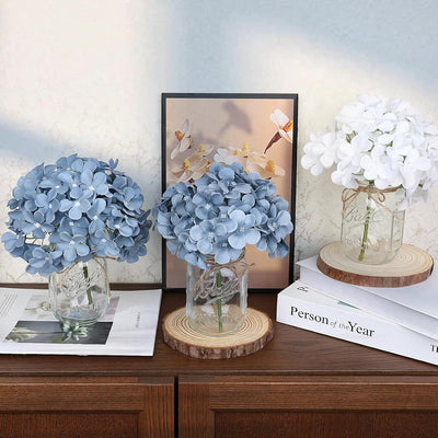 Tarros flores centros mesa 10 pzas hortensias azules y blancas