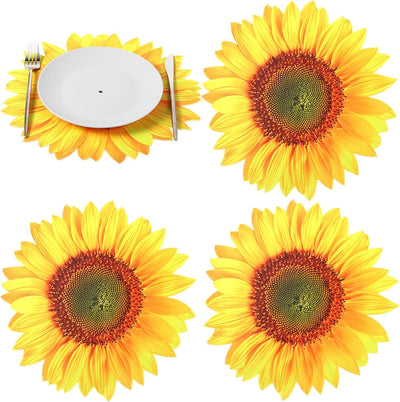 Juego de 4 manteles individuales de cuero con forma de girasol para verano