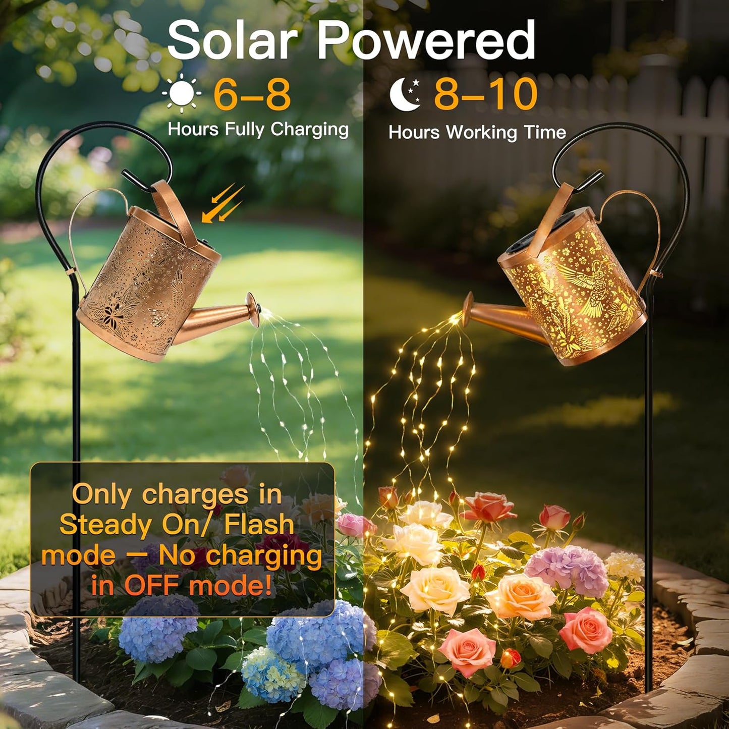 Regadera solar con luces cascada para jardín y patio colibrí