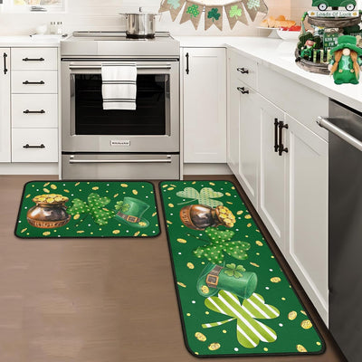 2 Alfombras cocina trébol San Patricio 17x47pulg 17x30pulg