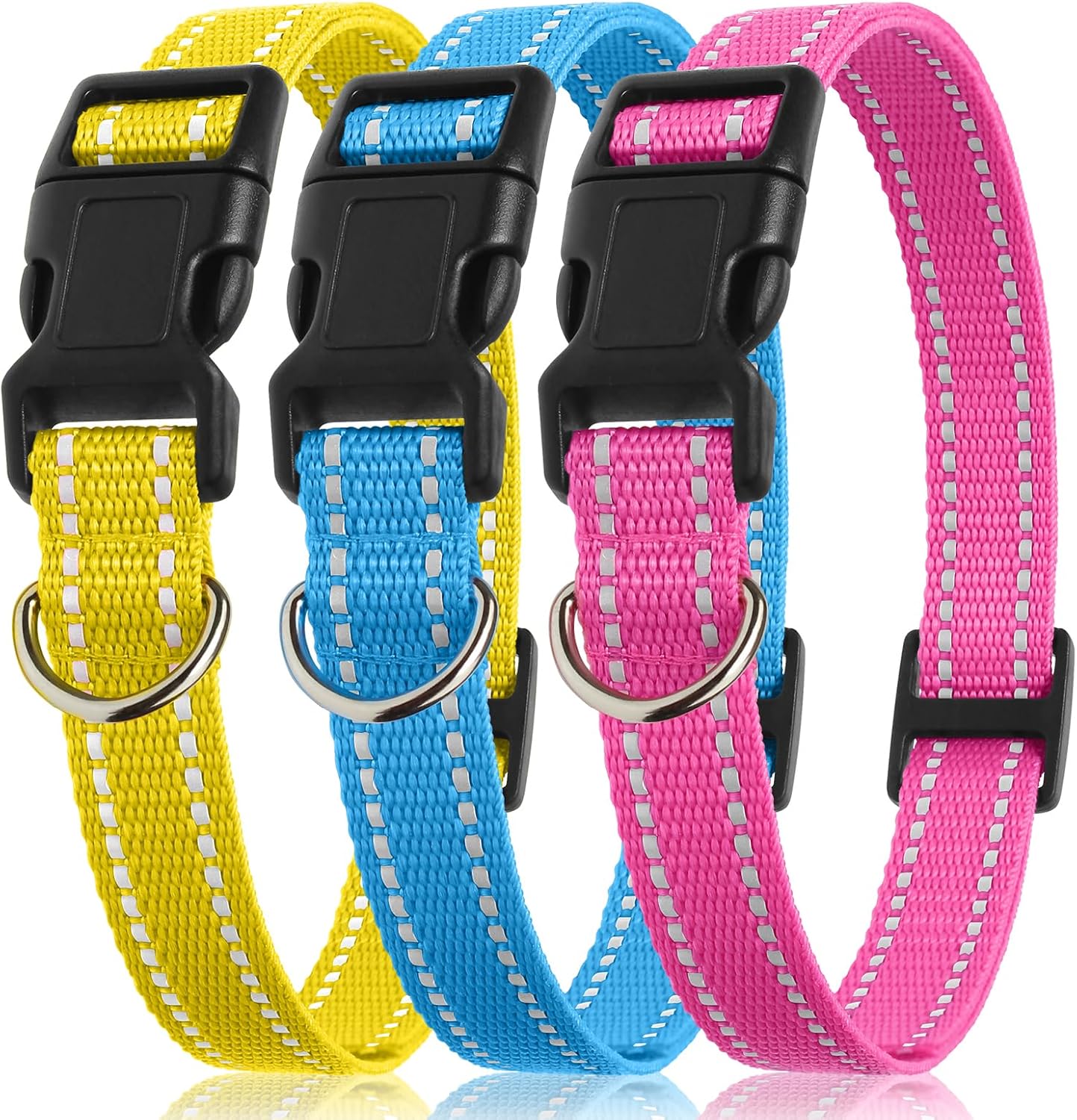 Correa collar E con tira reflectante 3 bandas ajustables perros
