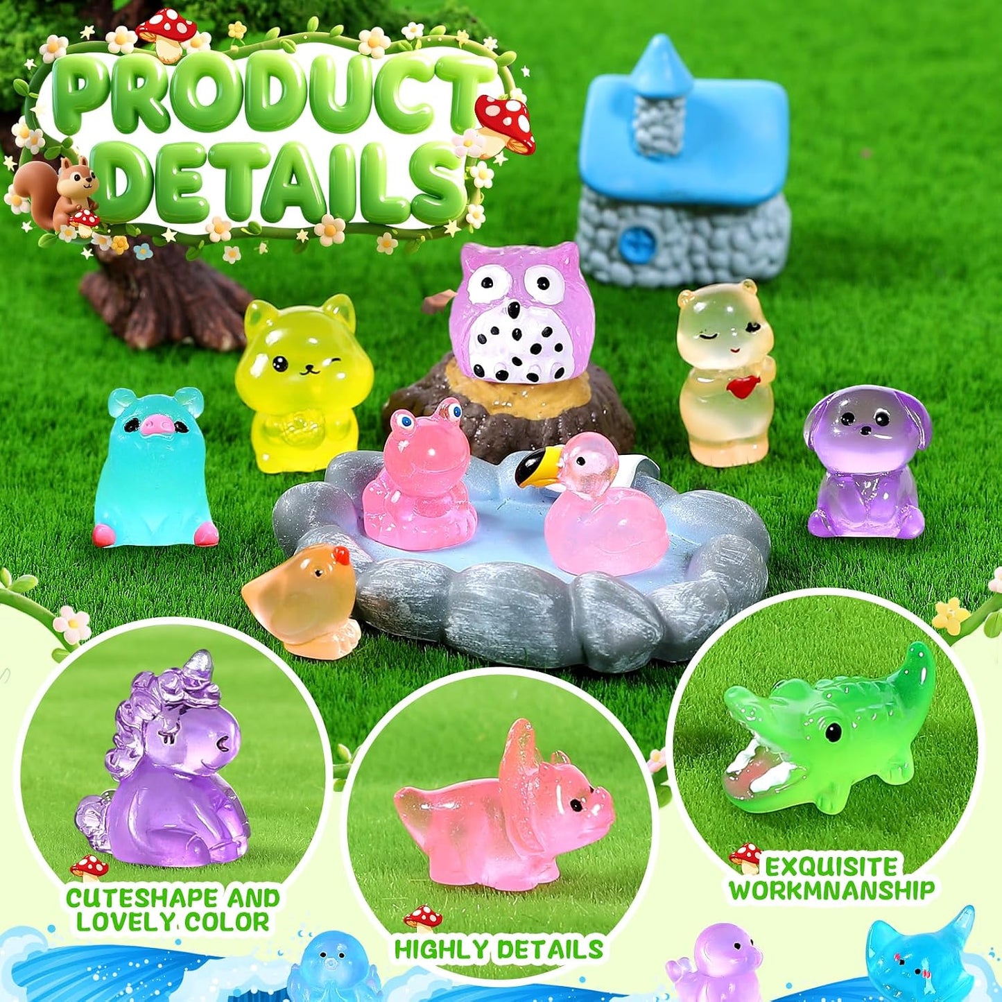 200 Pzas Animales Resina Luminiscentes Mini 30 Estilos