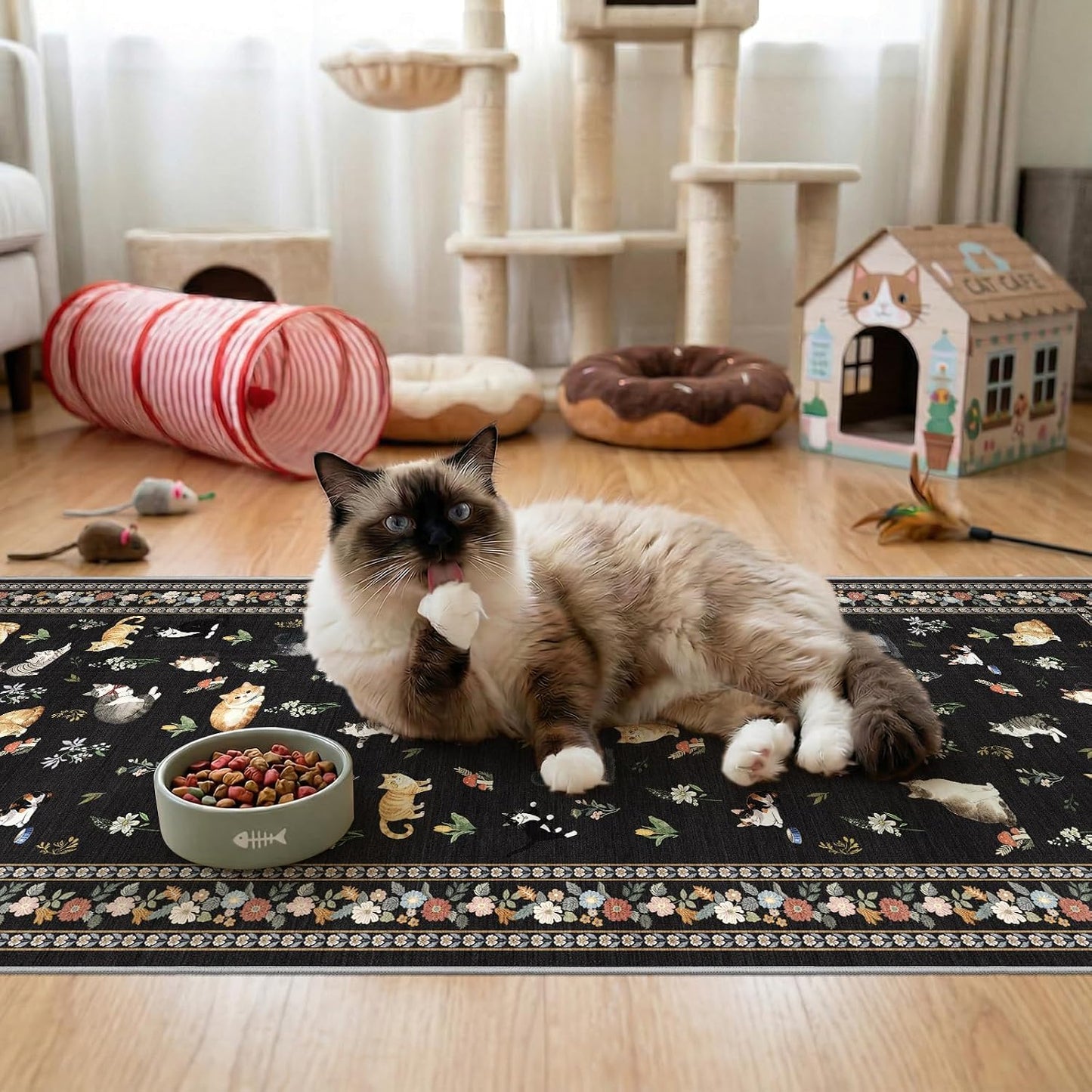 Alfombra pasillo cocina 2x5pulg pelo bajo estampado gatos