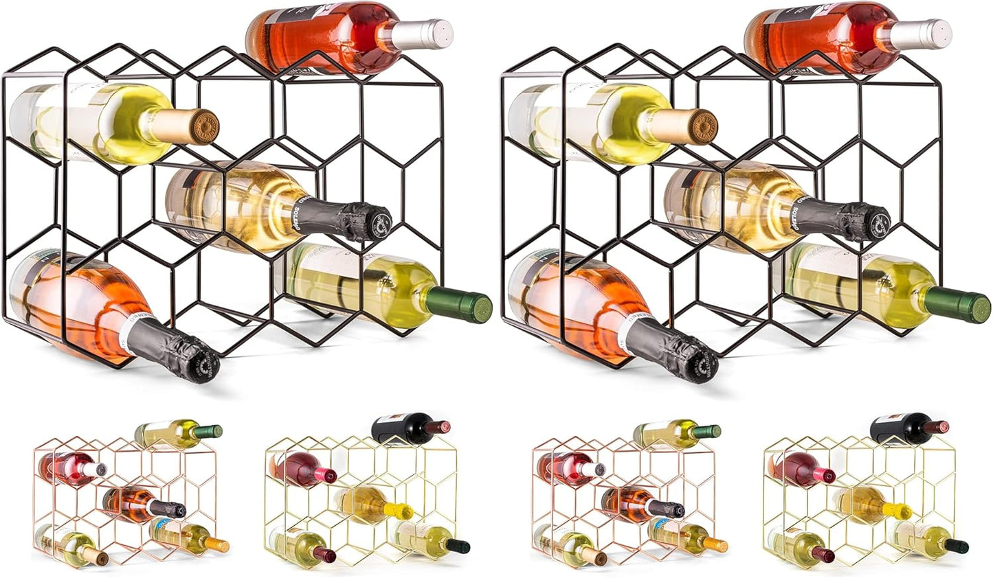 Estante de vino para encimera de metal negro 14 botellas moderno