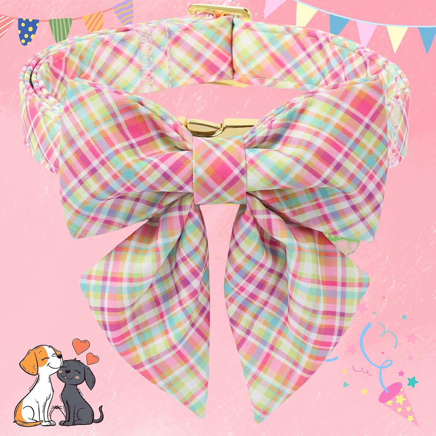 Collar perro lazo marinero cuadros coloridos ajustable S