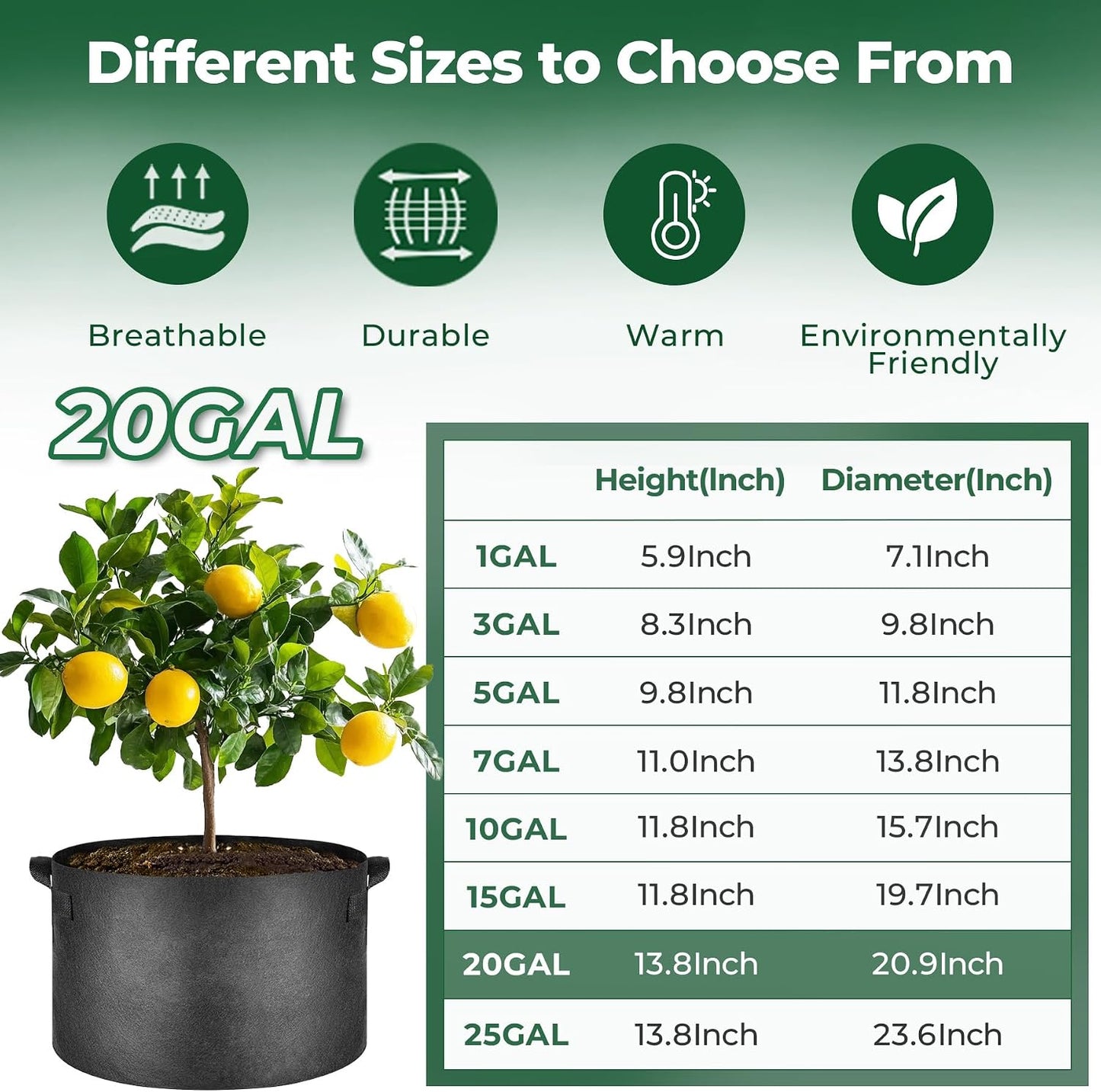 Bolsas cultivo tela con asas 20gal set 5