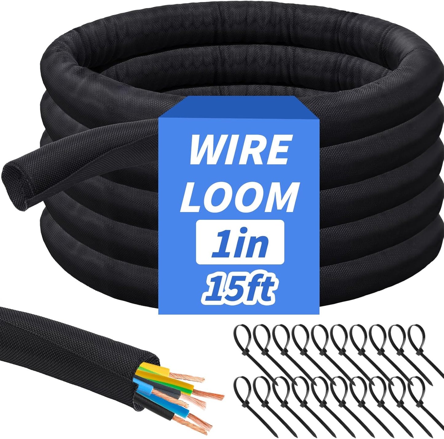 Gestión cables trenzados 15ft protector 1pulg flexibles