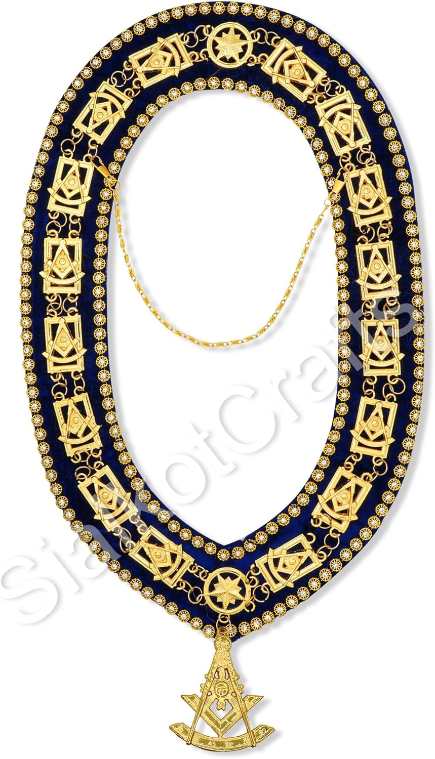 Delantal Masonic bordado piel cordero cuello cadena joyas