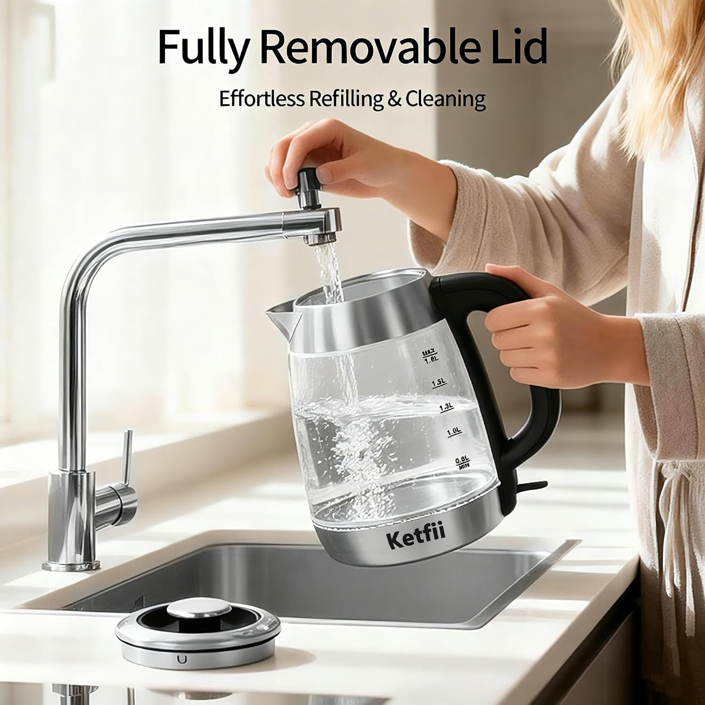 Hervidor eléctrico vidrio 1.8L 1200W té café sin BPA