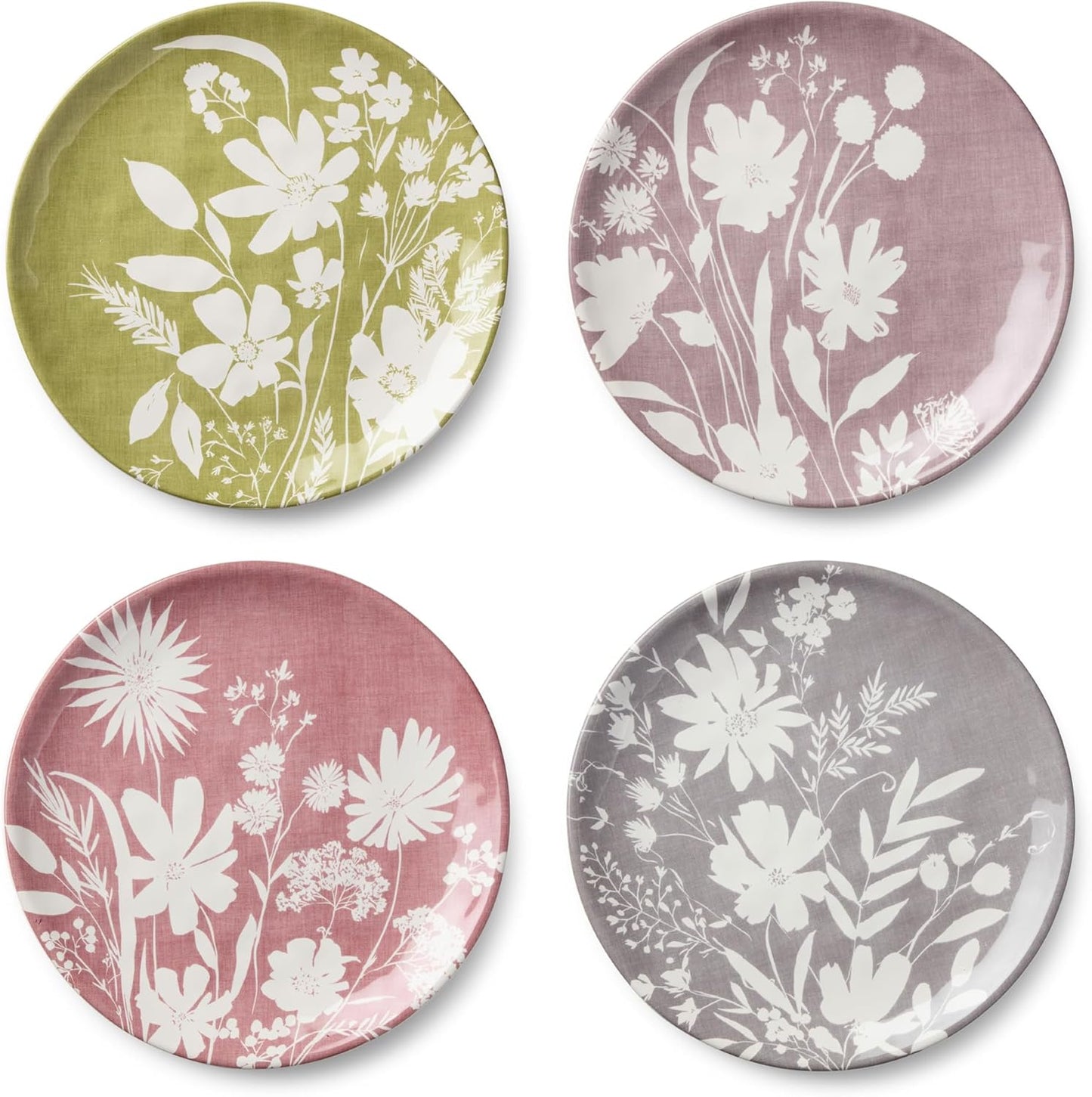 Platos de cerámica Wildflowers juego de 4 platos florales surtidos acuarela 11 pulgadas