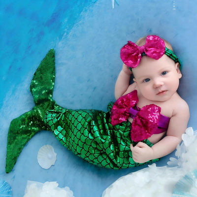Accesorios foto sirena bebé traje verde-morado