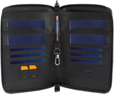 Cartera cuero 4 pasaportes organizador documentos viaje Negro