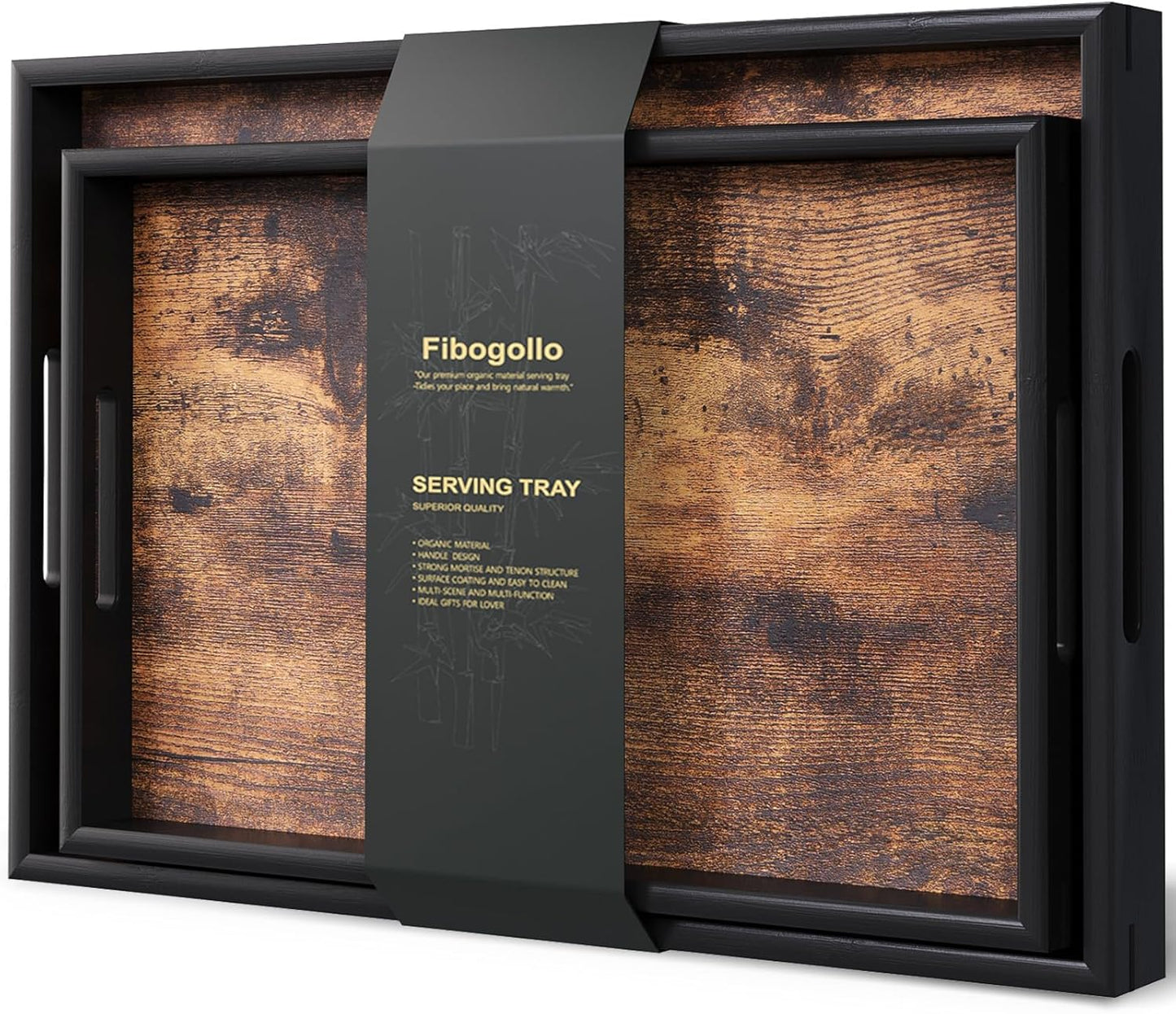 Bandejas de madera para servir con asas, bandeja grande para mesa de café