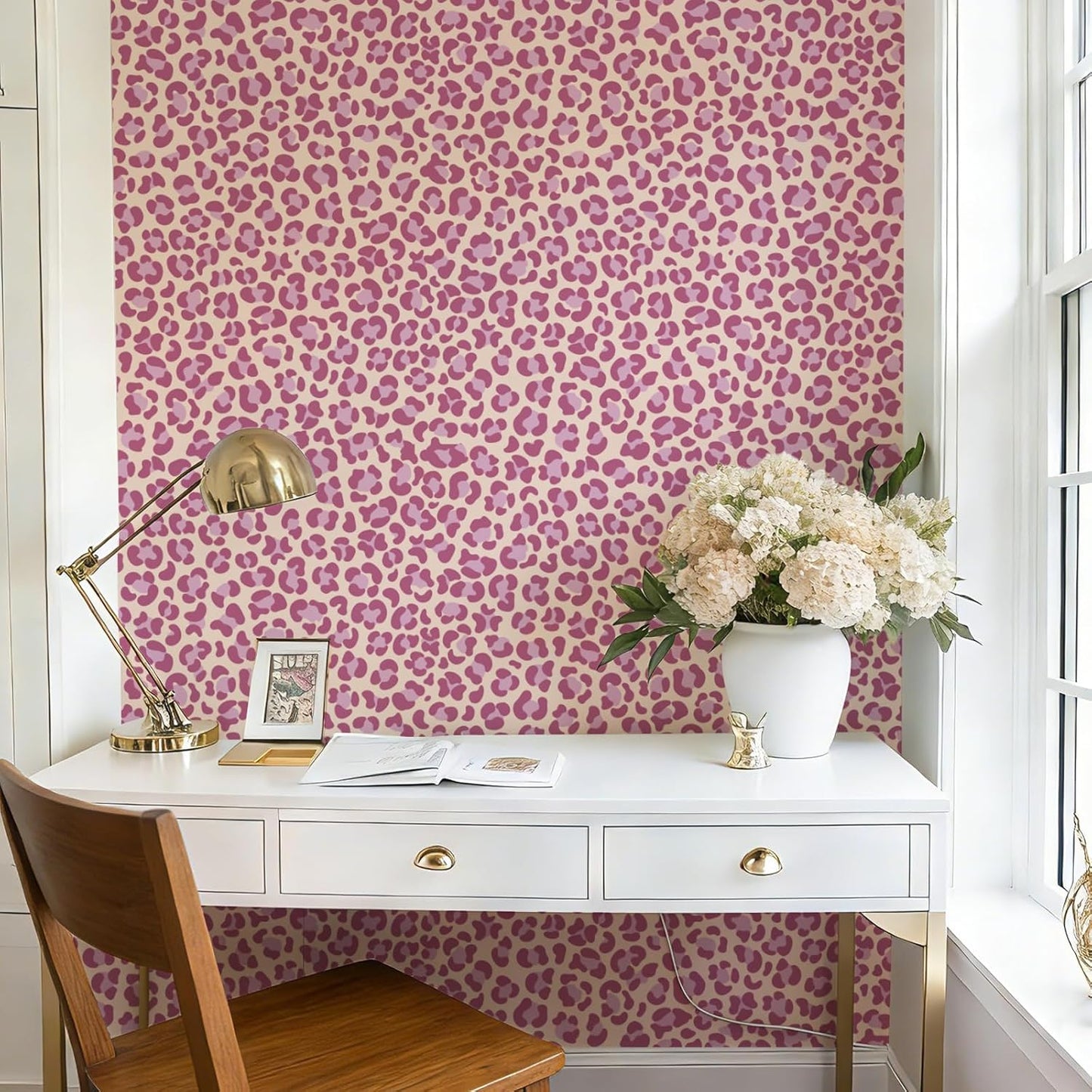 Papel tapiz autoadhesivo leopardo rosa impermeable para dormitorio