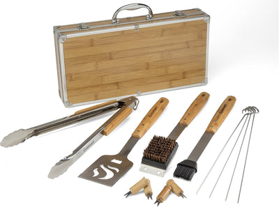 Juego 13 Pzas Cepillo Bambú para Parrilla Acero Inox