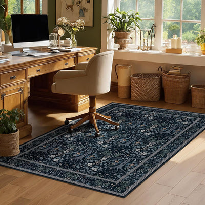 Alfombra lavable negro 4x6ft estilo bohemio antideslizante
