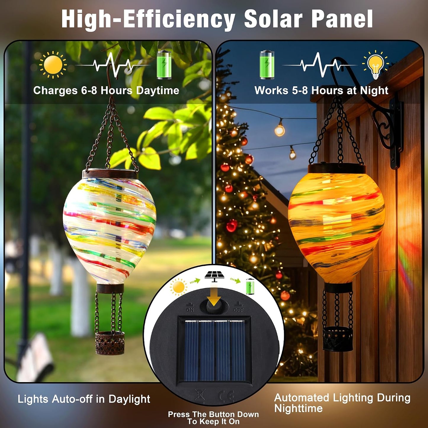Linterna solar globo aire caliente vidrio artístico efecto llama