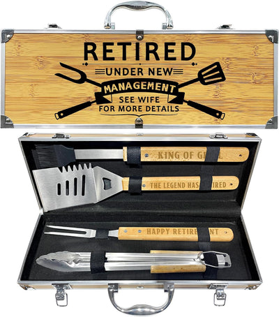 Juego accesorios barbacoa madera acero inox para hombres