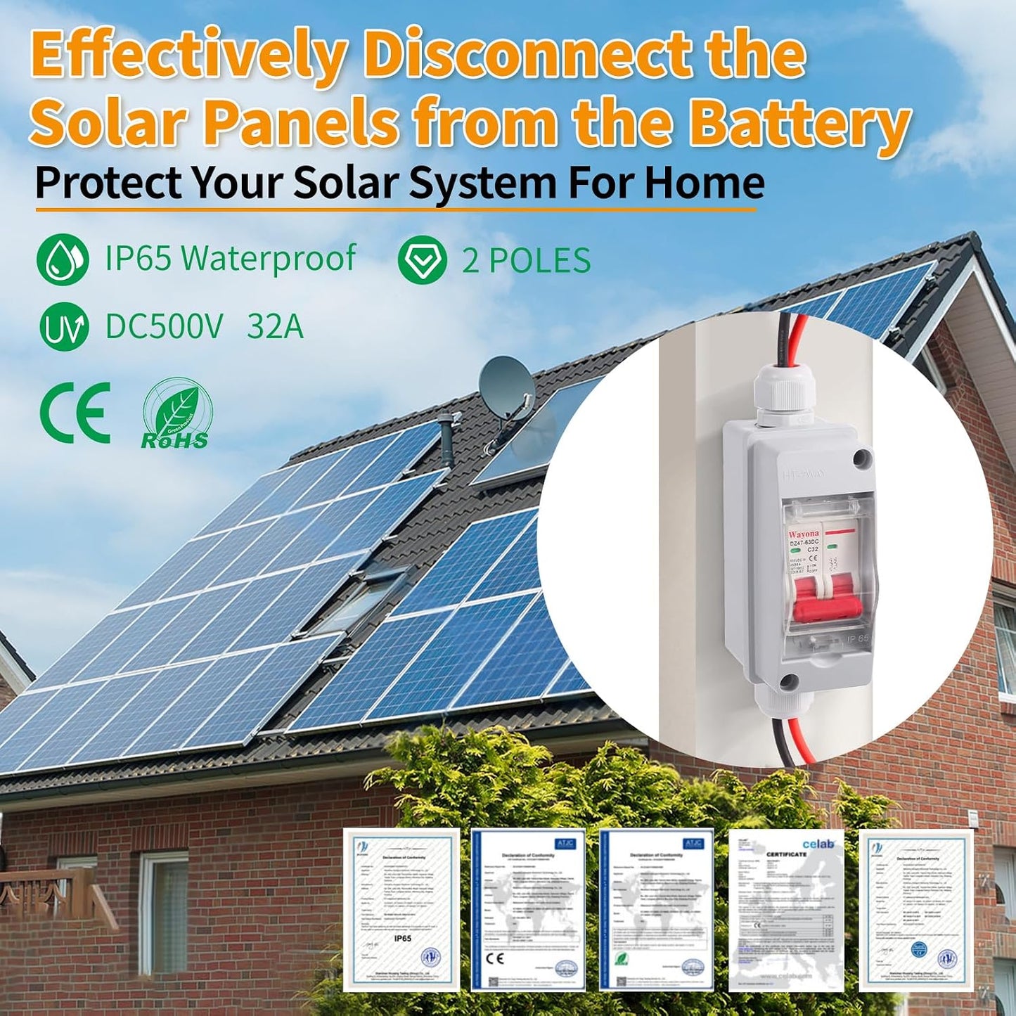 Caja disyuntor solar 32A DC 500V IP65 impermeable