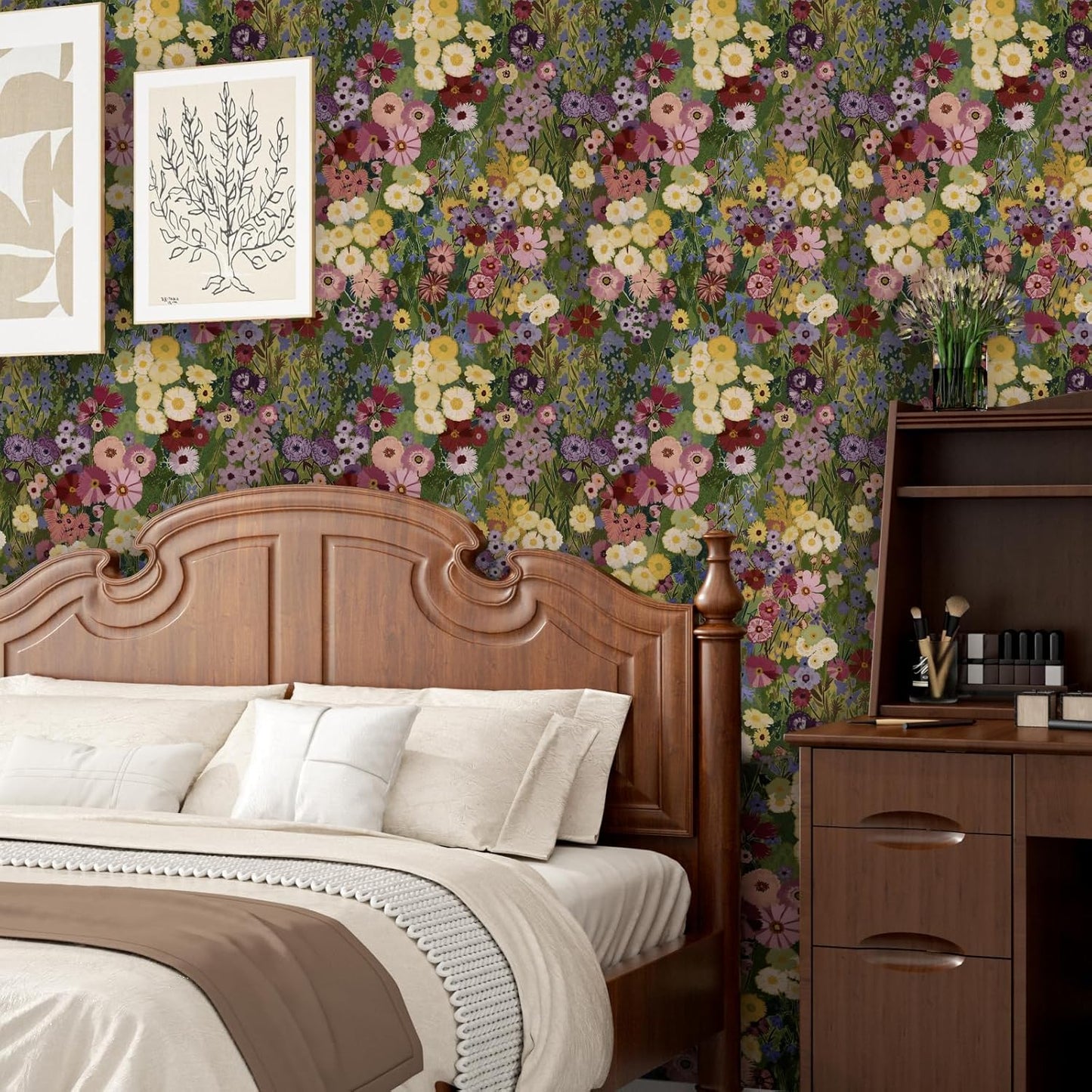 Papel tapiz floral autoadhesivo bohemio 17.5x78.7pulg