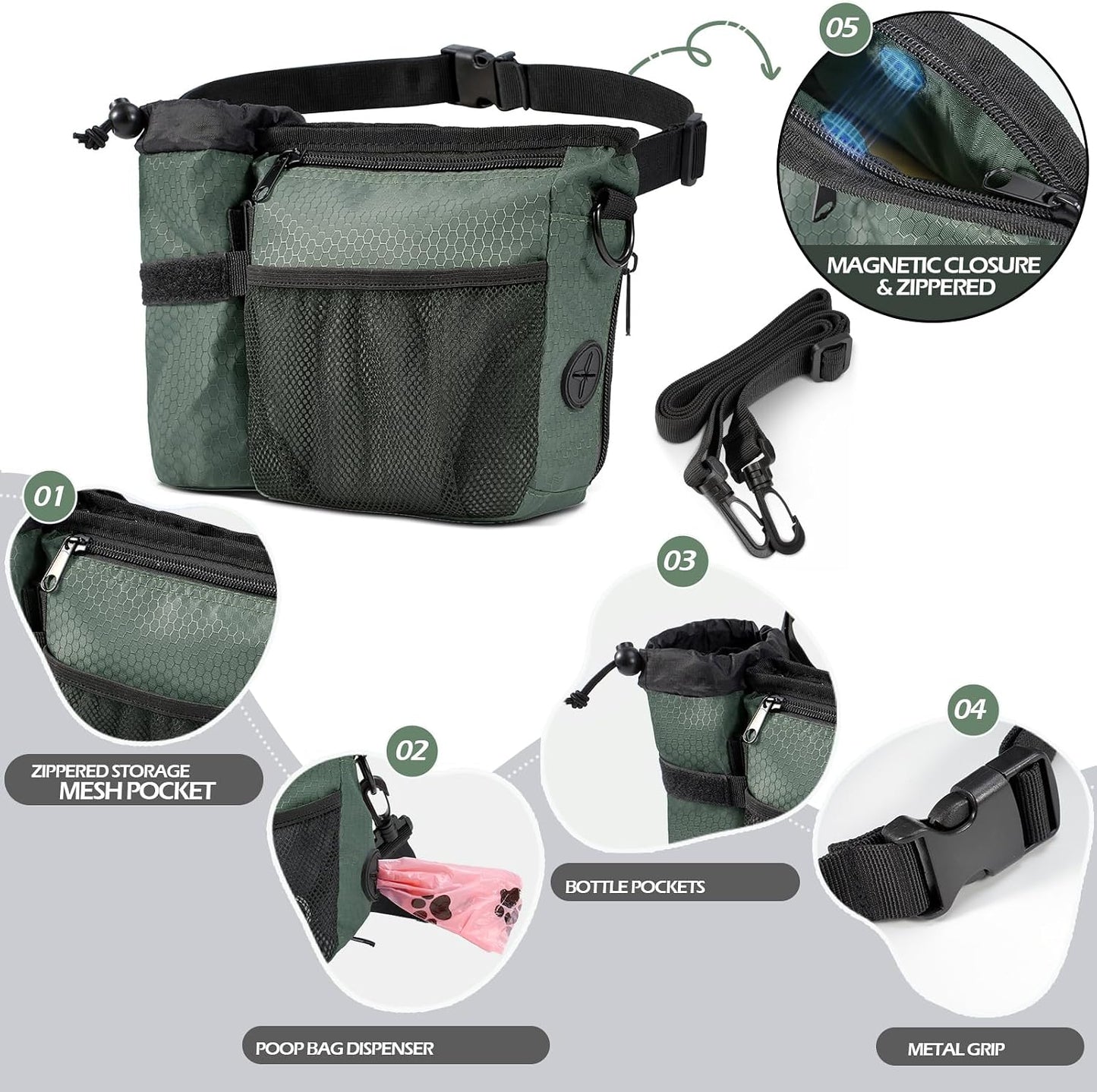 Bolsa entrenamiento perro cierre magnético dispensador excremento