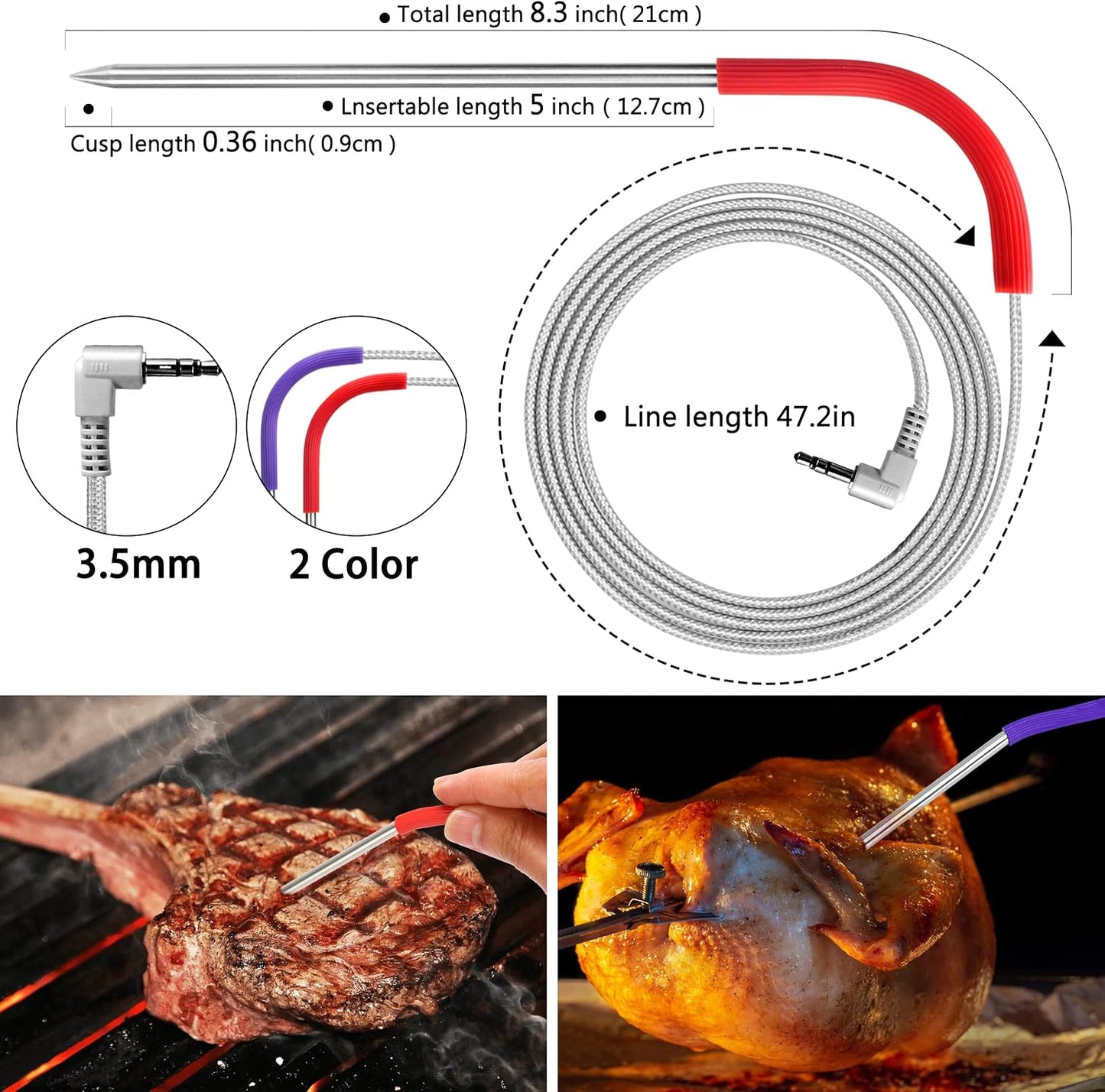 2 Pzas sonda carne Traeger impermeable con clip