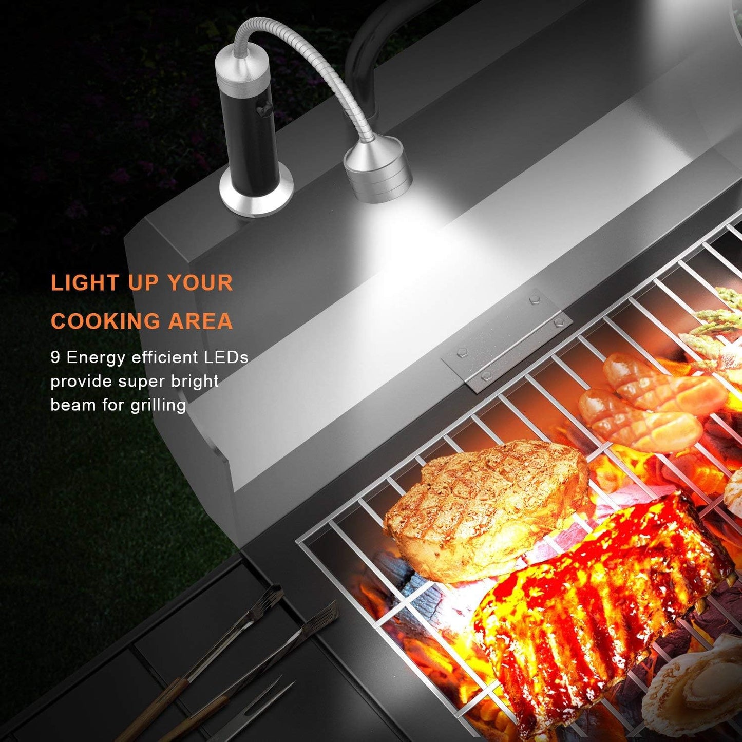 Luces LED magnéticas para parrilla exterior con cuello ganso