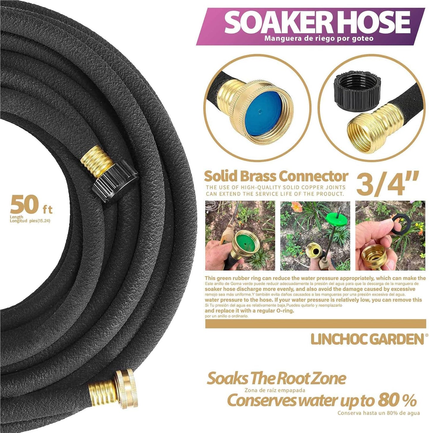 Manguera remojo 1/2pulg 50ft diseño ligero flexible