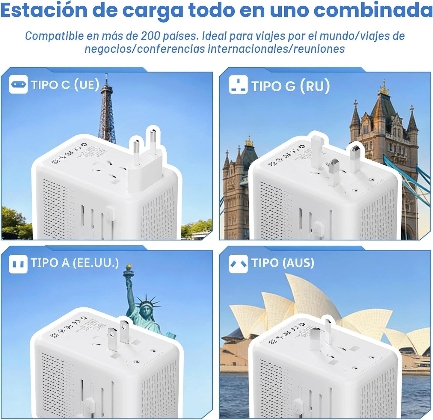 Convertidor 220V a 110V con USB C y A para secador pelo