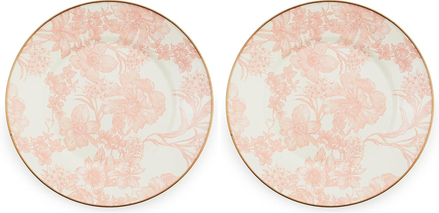 Plato llano esmaltado jardín inglés rosado set 2